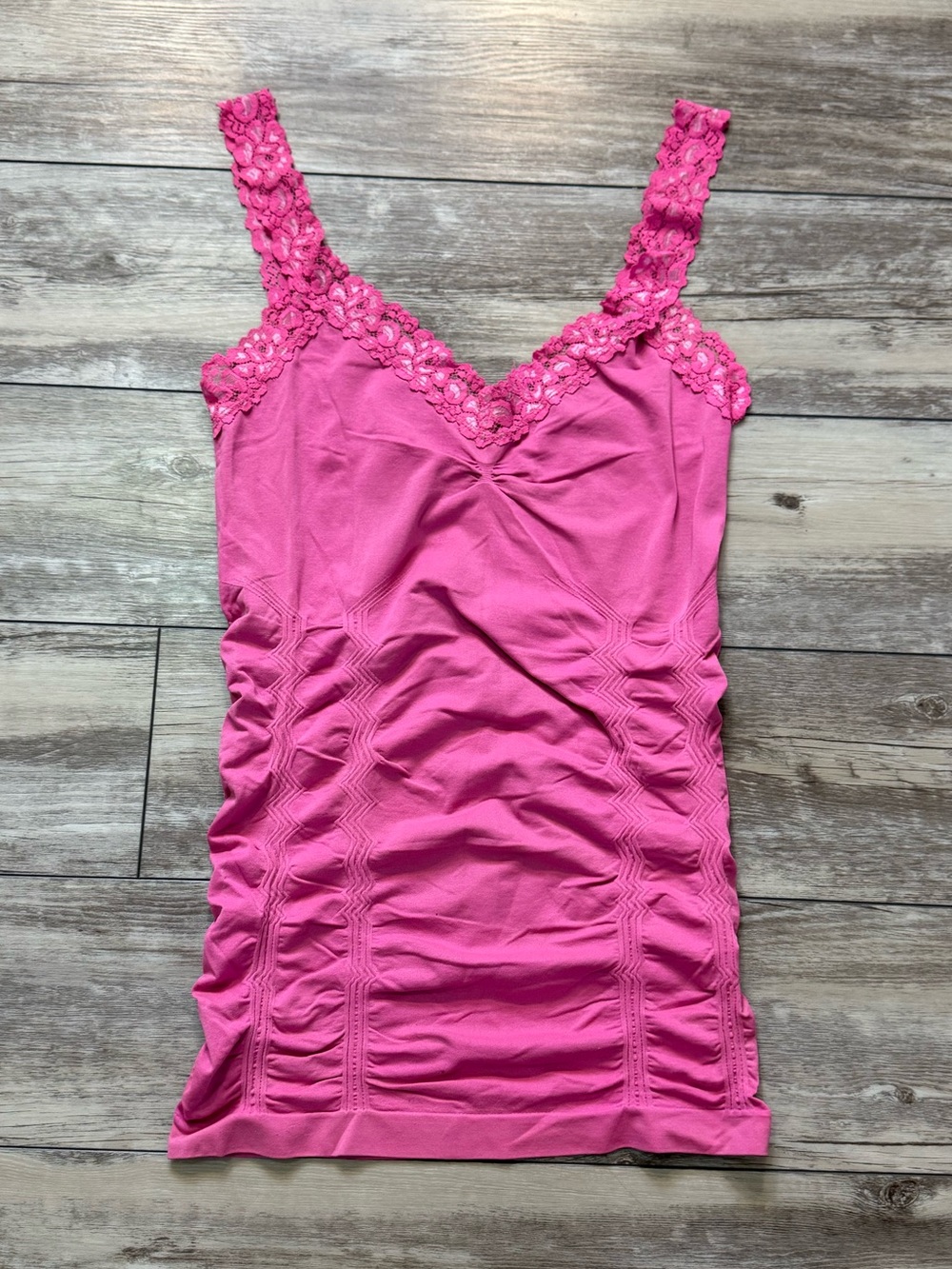 Kismet Lace Strap Hot Pink Ruched Camisole